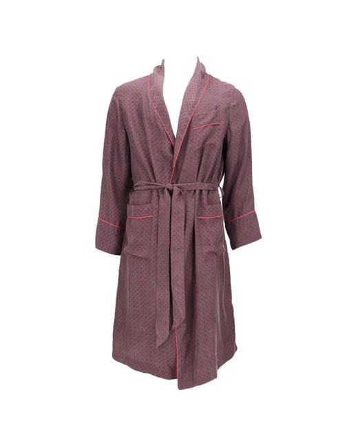 Isaia Purple Geometric-Print Belted Robe for men