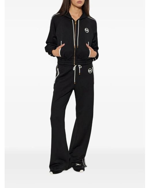 MICHAEL Michael Kors Black Logo-Patch Side-Stripe Track Pants