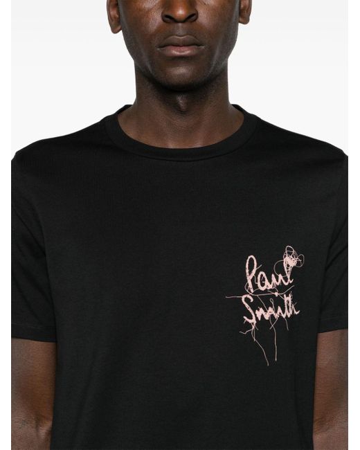 Paul Smith Black Logo-print Organic Cotton T-shirt for men
