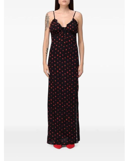 Mar De Margaritas Black Maxi Riley Floral-Print Ruffled Dress