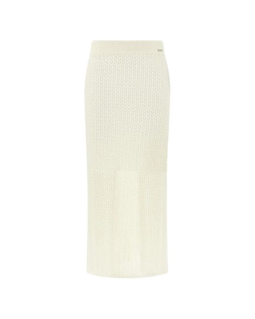 Paul & Shark White Openwork-Knit Linen Midi Skirt