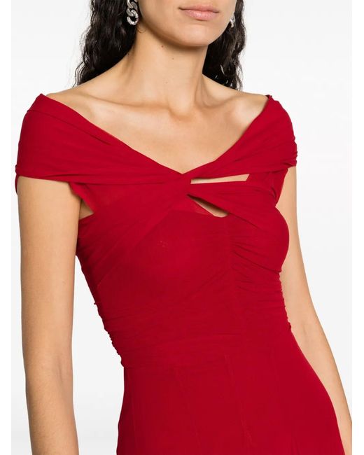 Philosophy Di Lorenzo Serafini Red Off-Shoulder Tulle Gown