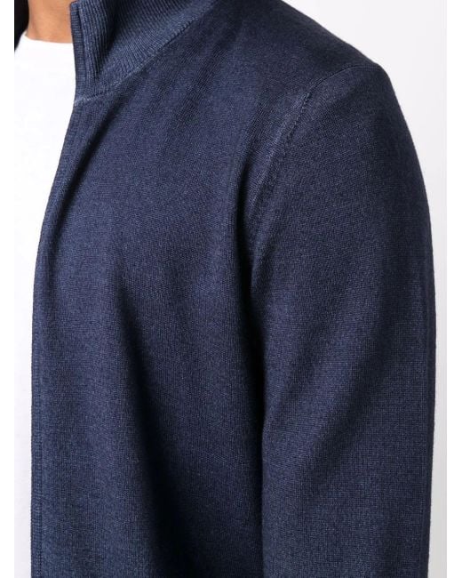 Barba Napoli Blue Zipped-Up Virgin Wool Cardigan for men