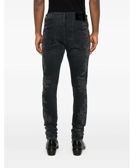 Purple Brand Black Embellished Distressed Denim for men