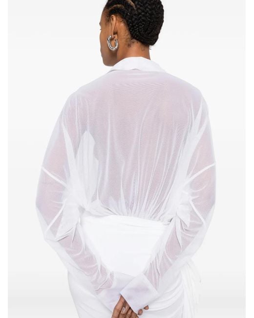 Norma Kamali White Oversized-Fit Sheer Bodysuit
