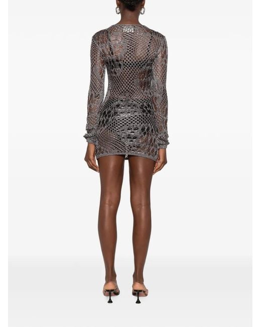 Dondup Gray Open-Knit Long-Sleeve Mini Dress