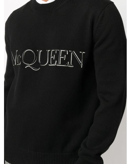 McQueen Black Sweater With Logo Embroidery for men