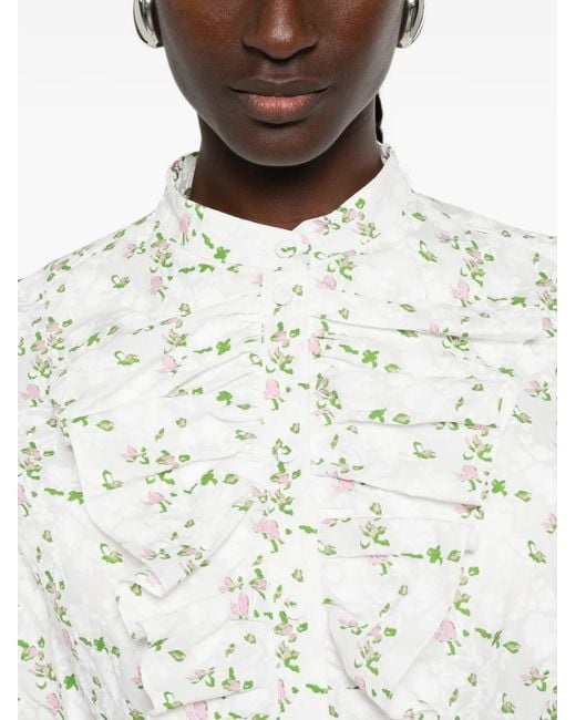 Philosophy Di Lorenzo Serafini White Floral-Print Ruffled Shirt
