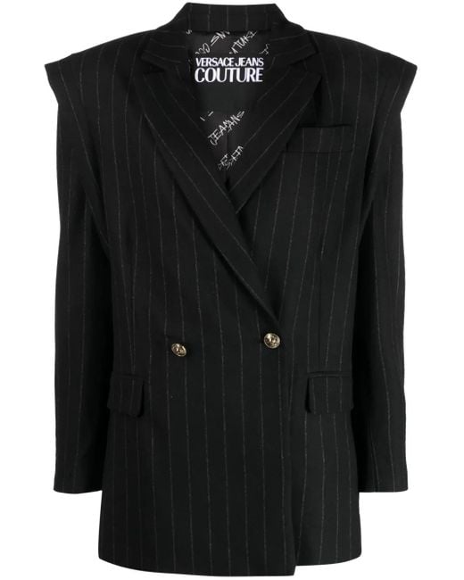 Versace Jeans Couture Black Pinstriped Double-Breasted Blazer