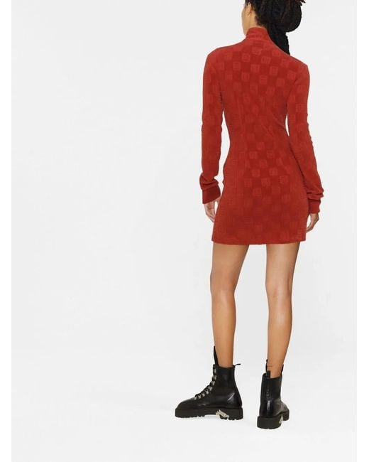 Ambush Red Monogram-Pattern Zip-Front Mini Dress