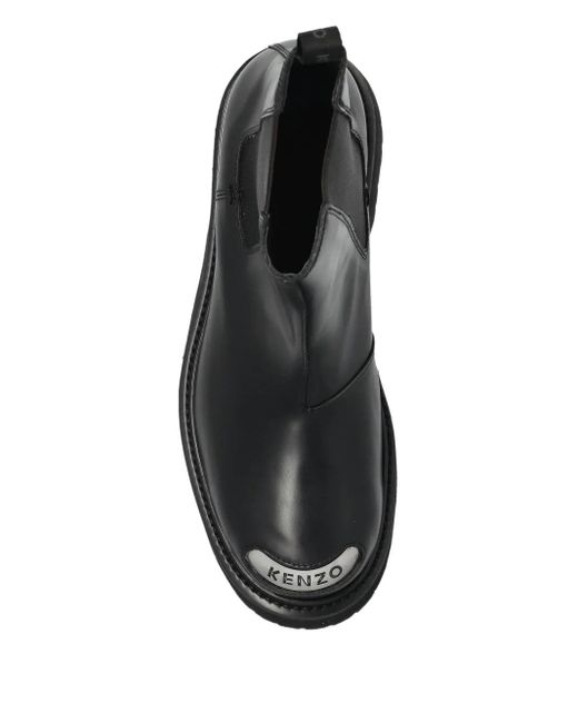 KENZO Black Logo Plaque Leather Boots for men