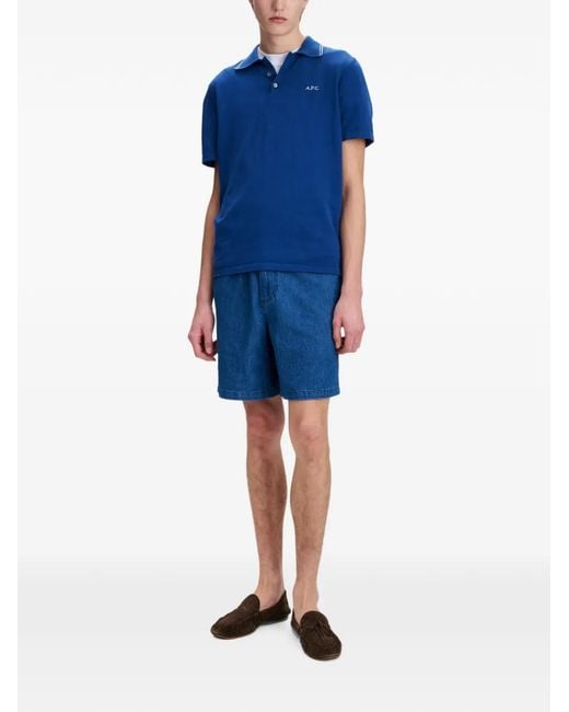 A.P.C. Blue Pleated Elasticated-Waist Shorts for men