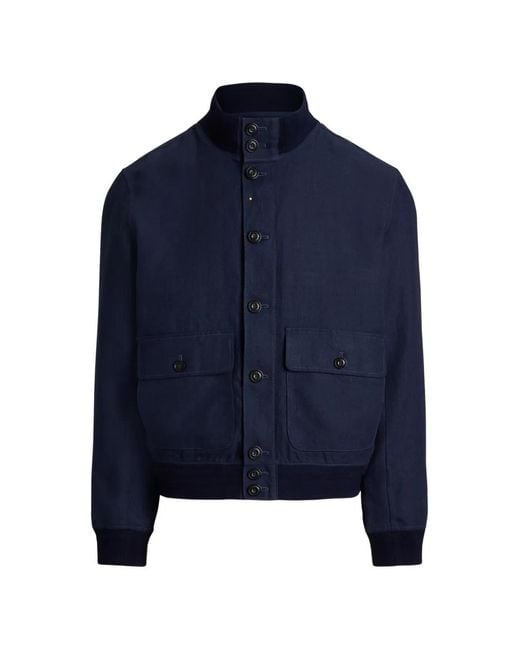 Polo Ralph Lauren Blue Button-Up Bomber Jacket for men