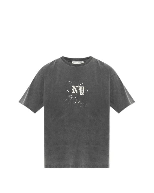 Duke & Dexter Gray Acid-Wash Graphic-Print T-Shirt for men