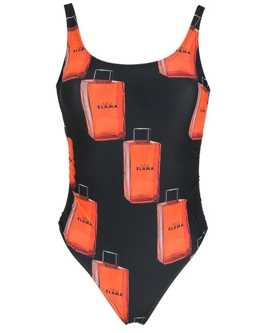 Amir Slama Orange Graphic Logo-Print Swimsuit