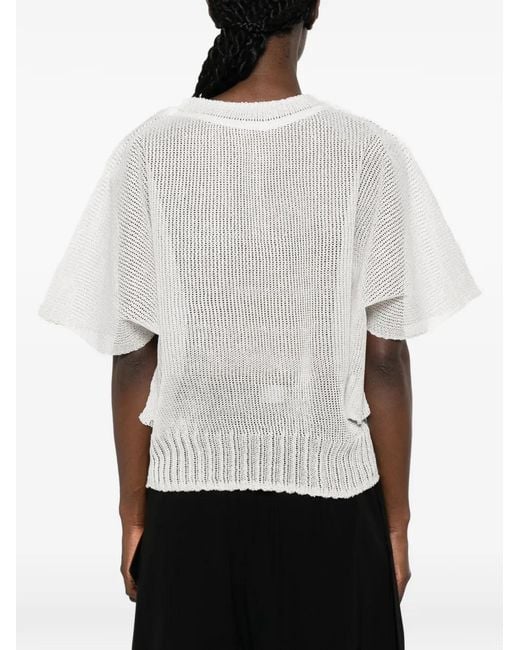Issey Miyake White Cialda Open-Knit Short-Sleeve Linen T-Shirt