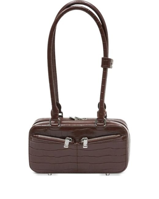 Self-Portrait Brown Crocodile-Embossed Leather Shoulder Bag