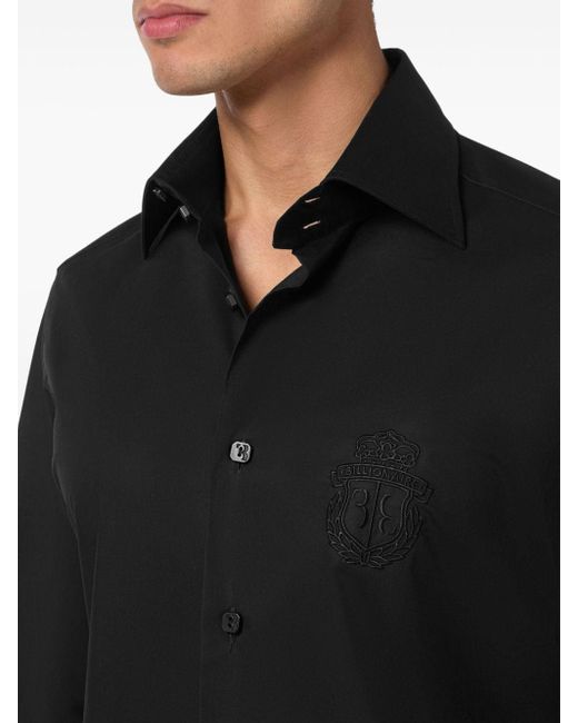Billionaire Black Logo-embroidered Stretch-cotton Shirt for men