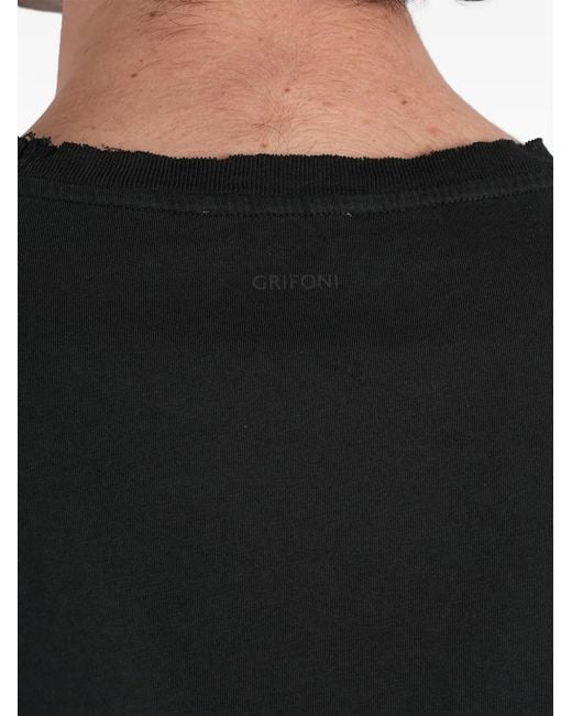 Grifoni Black Distressed-Effect T-Shirt for men