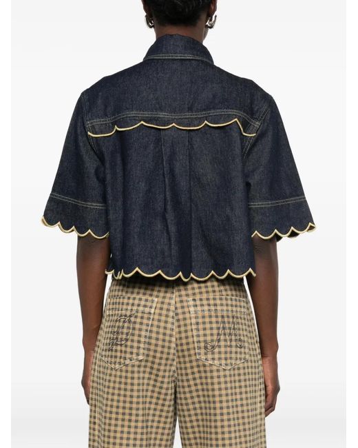Farm Rio Blue Scallop-Edge Shirt
