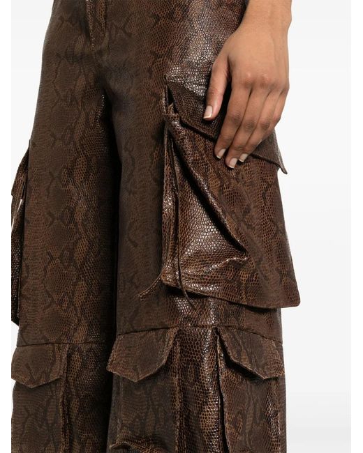 Salvatore Santoro Brown Snakeskin-Effect Straight-Leg Cargo Pants