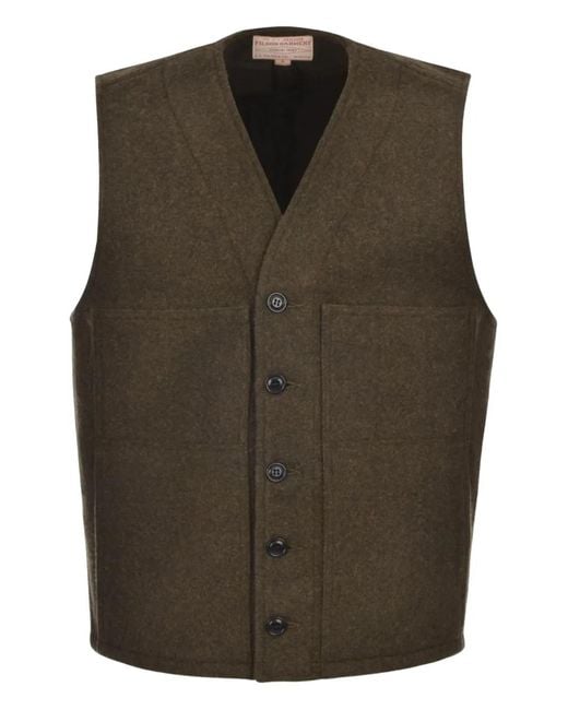 Filson Brown Buttoned Mackinaw Wool Waistcoat for men