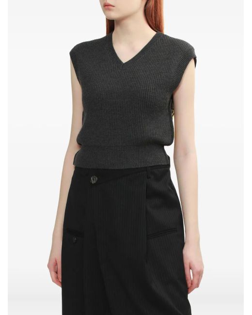 Enfold Black Ribbed V-Neck Sleeveless Vest