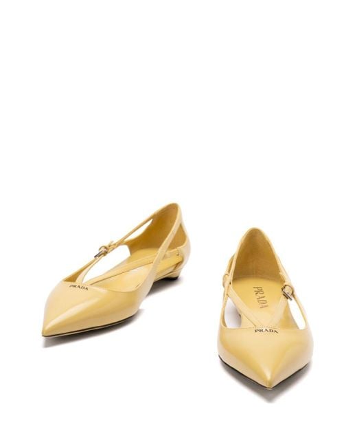 Prada Metallic Brushed-Leather Cut-Out Ballerina Shoes