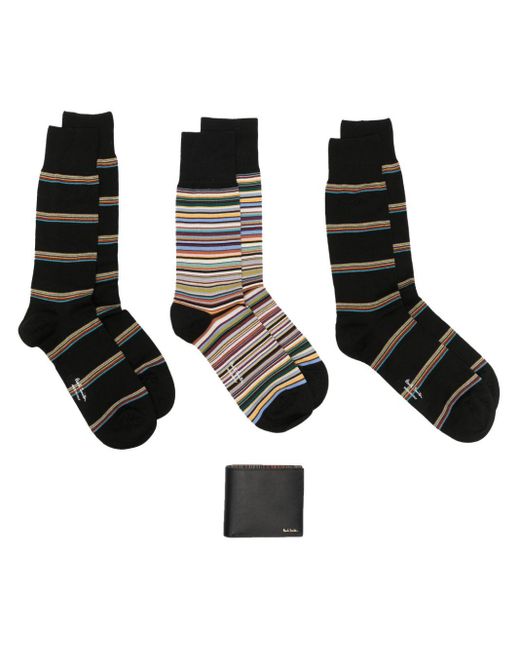 Paul Smith Black Striped Socks And Wallet Set (set Of Four) for men