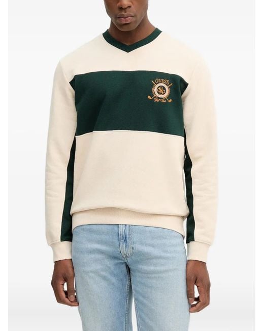 Felpa Con Scollo A V di Guess in Green da Uomo