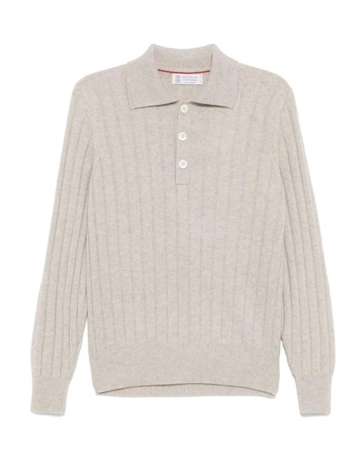 メンズ Brunello Cucinelli カシミア ポロシャツ White