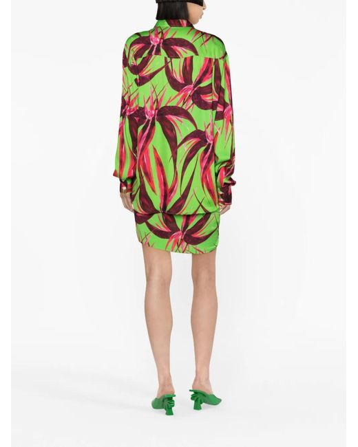 Louisa Ballou Green Floral-Print Long-Sleeve Shirt