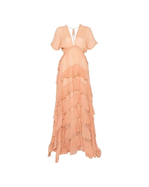 Mes Demoiselles White Charlotte Ruffled V-Neck Maxi Dress