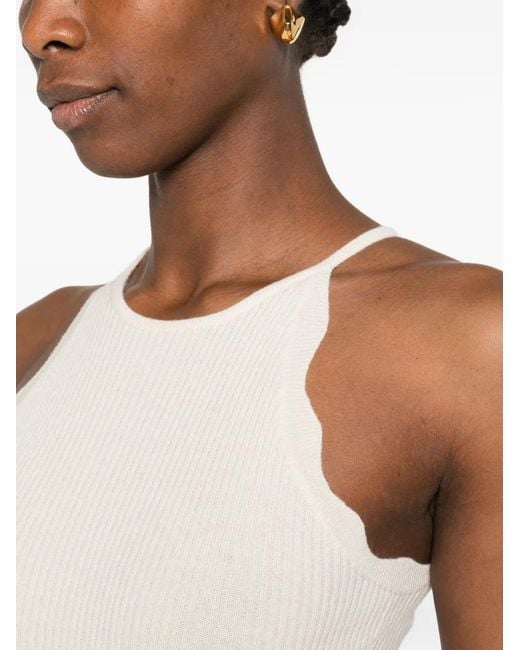Allude White Scalloped Ribbed Tank Top