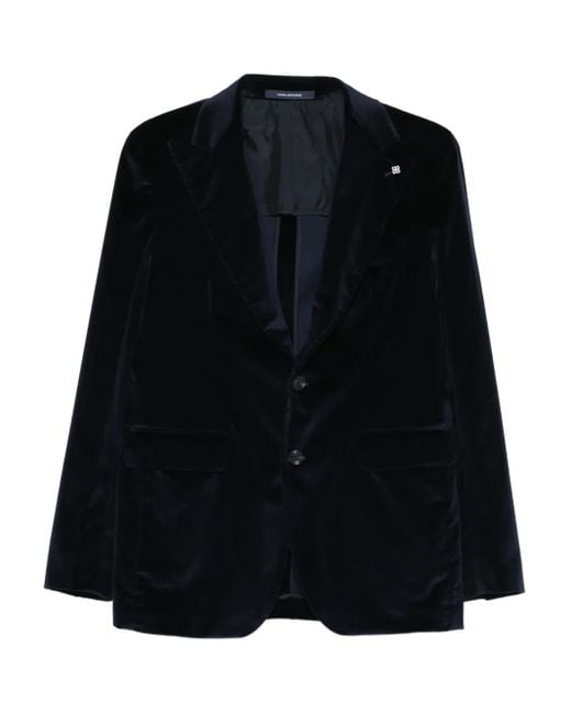 Tagliatore Black Single-Breasted Velvet-Texture Cotton Blazer for men