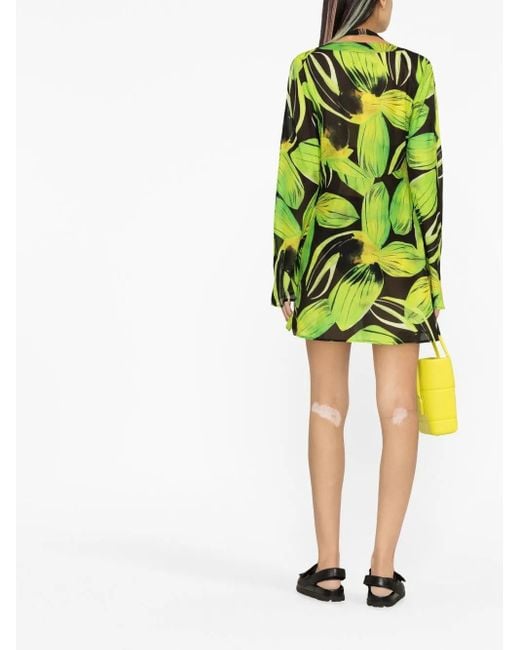 Louisa Ballou Green Floral-Print Minidress