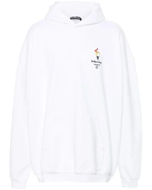 Balenciaga White Embroidered-Logo Hoodie for men