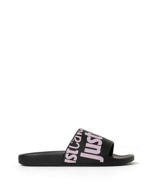 Just Cavalli White Logo-Embossed Tiger Slides