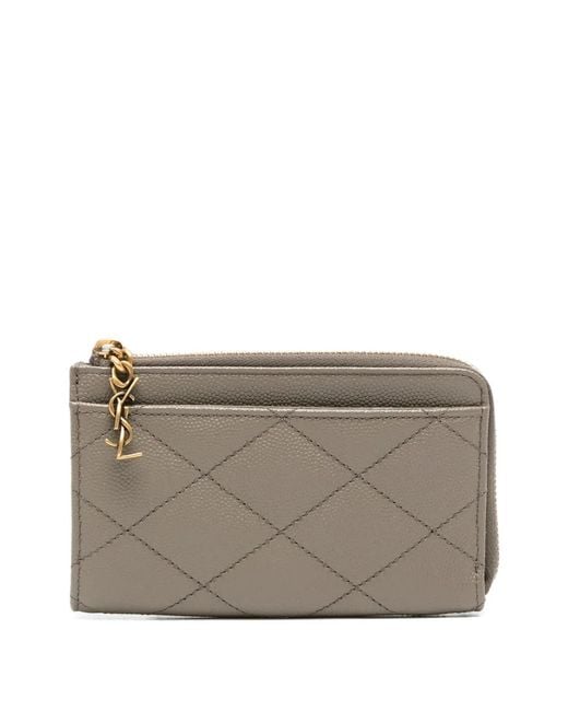 Saint Laurent Gray Cassandre Diamond-Quilted Card Holder