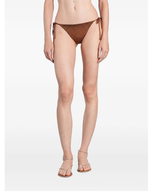 Mc2 Saint Barth Natural Rhinestone-Embellished Side-Tie Bikini Bottoms