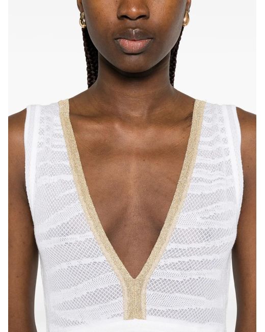 Just Cavalli White V-Neck Printed Midi Dress