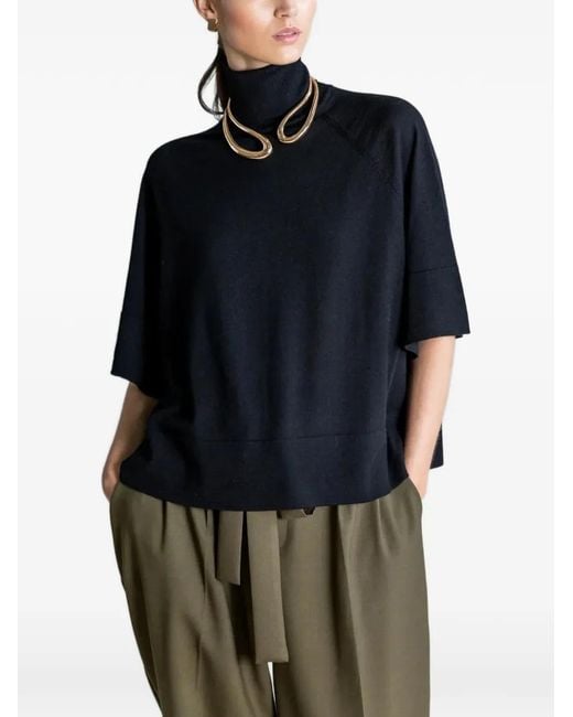 Psophia Blue High-Neck Poncho Sweater
