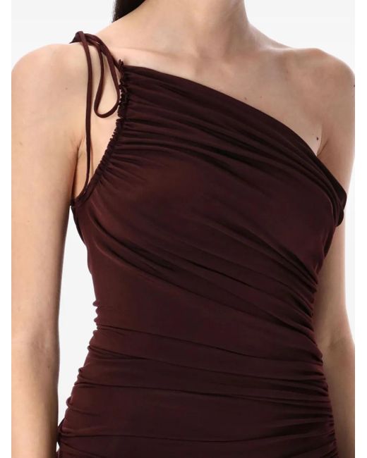 Magda Butrym Red Asymmetric Ruched Midi Dress
