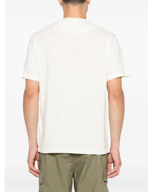 Stone Island White Ribbed Neckline T-Shirt With Compass Logo for men