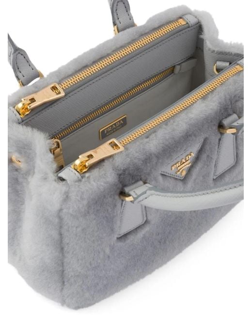 Prada Gray Galleria Mini-Handtasche Mit Shearling
