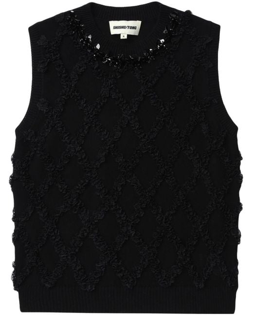 ShuShu/Tong Black Diamond-pattern Knitted Vest