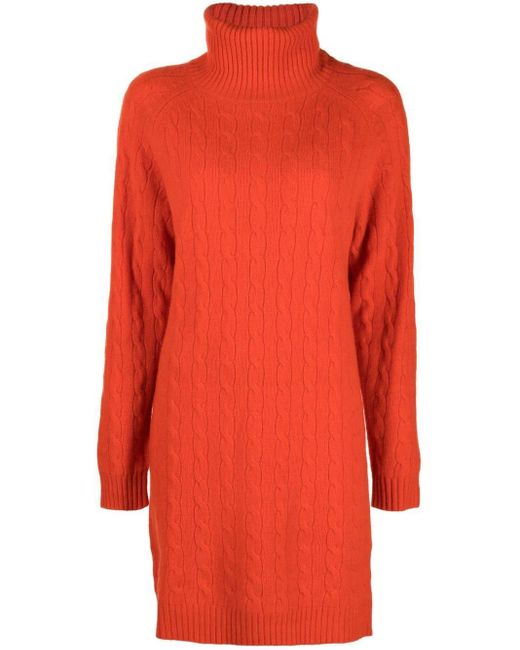 Polo Ralph Lauren Wool Roll-neck Cable-knit Dress in Orange | Lyst Canada