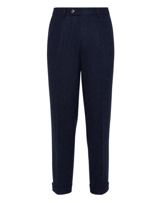 Brunello Cucinelli Melierte Hose Mit Falten in Blue für Herren