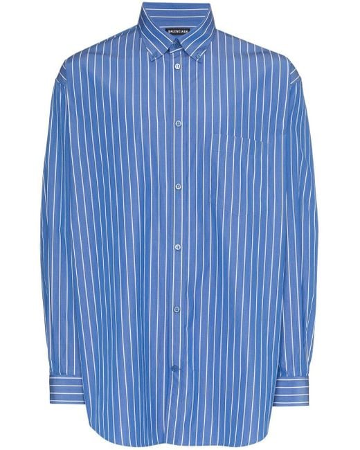 Balenciaga Blue Logo Stripe Shirt for men