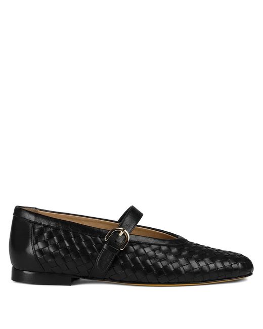 Doucal's Black Woven-Leather Buckle Ballet Flats
